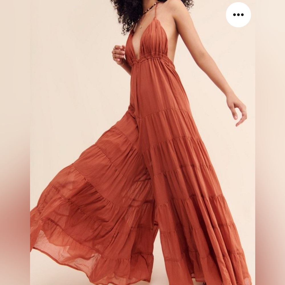 - Lola Gets Jumpsuit Erika Pena  Rust OS Flowy tiered boho romper Dress